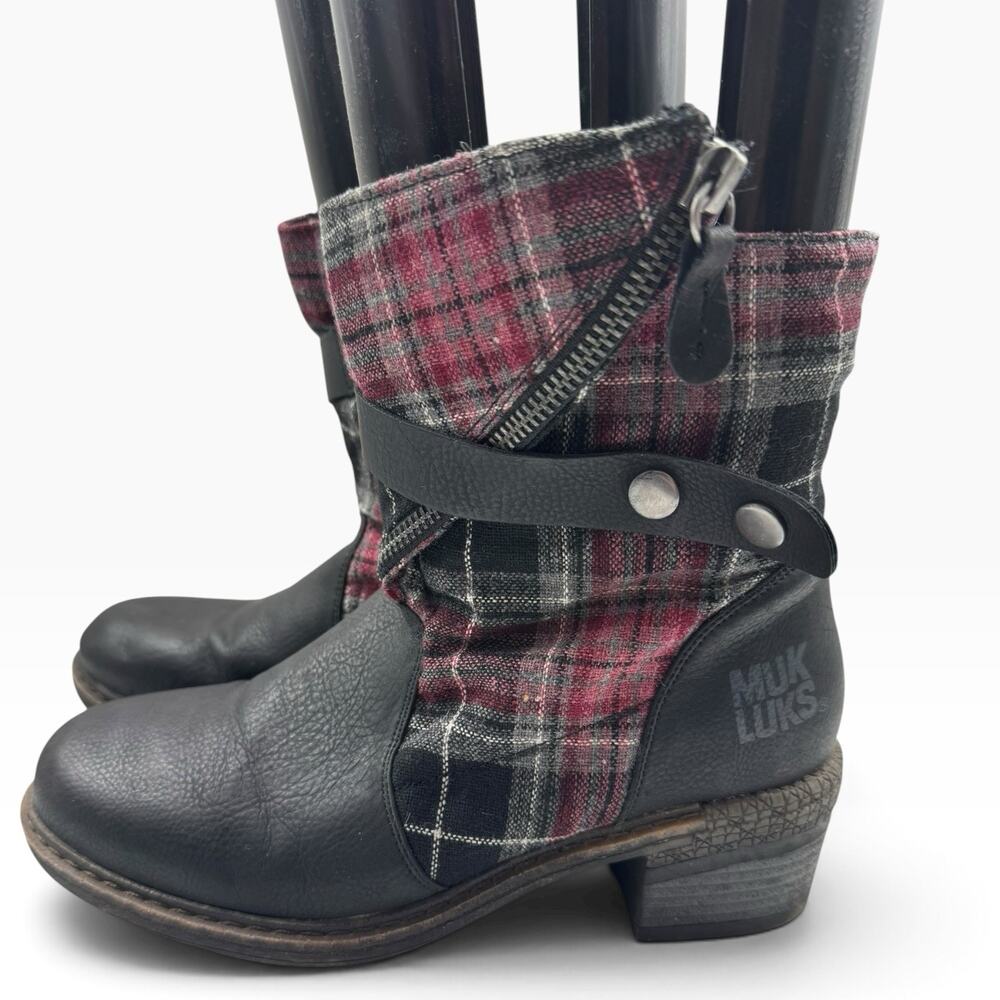 Muk Luk Plaid Flannel Zip Ankle Boots Women’s Size 7